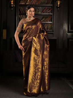 EXCLUSIVA - Brown Soft Kanjivaram Silk Saree with Unstitched Blouse