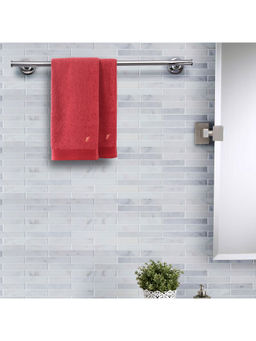 Maspar - Colorart 550GSM Embedded Stripe Solid Lacquer Red Hand Towels (Set of 2)