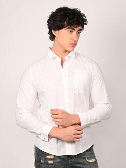 Odette - White Cotton Blend Solid Shirts for Men