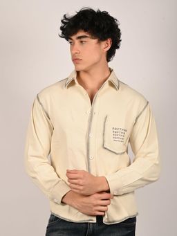 Odette - Cream Denim Solid Shirts for Men