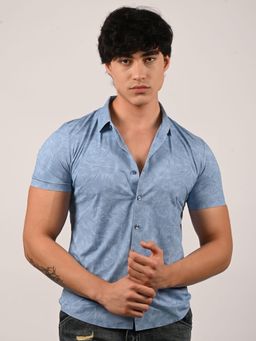 Odette - Light Blue Lycra Printed Shirts for Men
