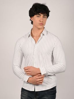 Odette - White Lycra Striped Shirts for Men
