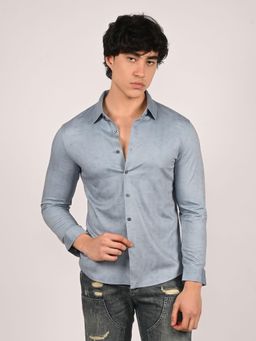 Odette - Pastel Blue Cotton Knit and Polyster Solid Shirts for Men
