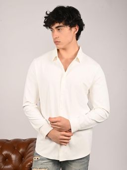 Odette - Off White Polyster Lycra Solid Shirts for Men