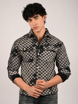 Odette - Black and Grey Denim Checked Shirts for Men