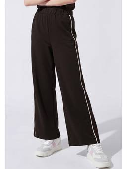 max - Girls Contrast Piping Wide Leg Pant - Brown