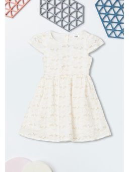 max - Girls Embroidered Cap Sleeve Dress - Ivory
