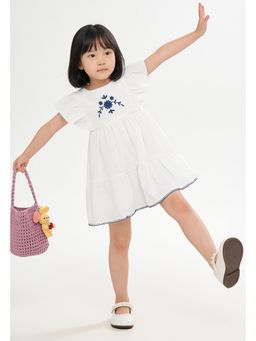 max - Girls Embroidered Dress - White