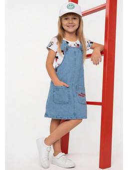 max - Girls Mickey Mouse Dungaree Dress with T-shirt - Blue