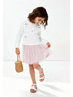 max - Girls Floral Applique Tulle Dress - Off White