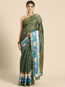 Silk Land - Kanjivaram Silk Pichwai Digital Printed Zari Woven Saree with Unstitched Blouse