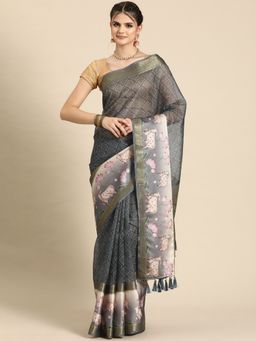 Silk Land - Kanjivaram Silk Pichwai Digital Printed Zari Woven Saree with Unstitched Blouse