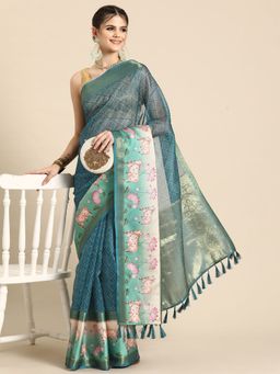 Silk Land - Kanjivaram Silk Pichwai Digital Printed Zari Woven Saree with Unstitched Blouse