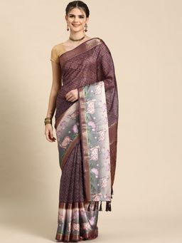 Silk Land - Kanjivaram Silk Pichwai Digital Printed Zari Woven Saree with Unstitched Blouse