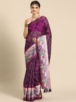 Silk Land - Kanjivaram Silk Pichwai Digital Printed Zari Woven Saree with Unstitched Blouse