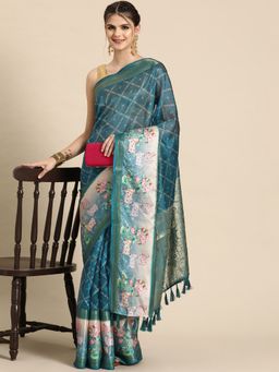 Silk Land - Kanjivaram Silk Pichwai Digital Printed Zari Woven Saree with Unstitched Blouse