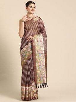 Silk Land - Kanjivaram Silk Digital Printed Zari Woven Pichwai Saree with Unstitched Blouse