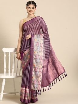 Silk Land - Kanjivaram Silk Digital Printed Zari Woven Pichwai Saree with Unstitched Blouse