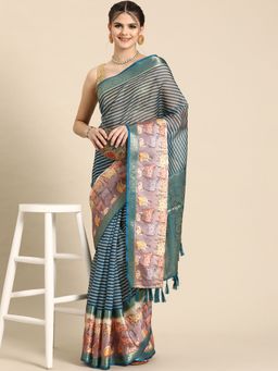 Silk Land - Kanjivaram Silk Digital Printed Zari Woven Pichwai Saree with Unstitched Blouse