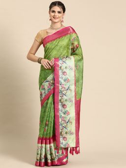 Silk Land - Kanjivaram Soft Silk Digital Printed Zari Woven Saree with Unstitched Blouse
