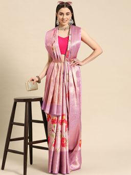 Silk Land - Banarasi Tissue Soft Silk Zari Woven Digital Printed Saree with Unstitched Blouse