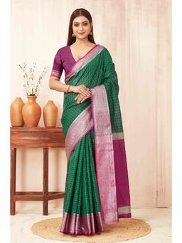 Silk Land - Banarasi Soft Silk Zari Woven Saree with Unstitched Blouse Contrast Pallu