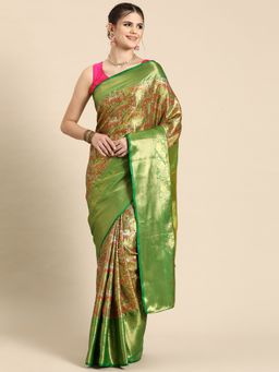 Silk Land - Royal Kanchipuram Pattu Multicolor Thread Weaving Saree with Unstitched Blouse