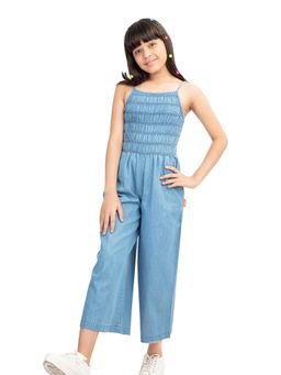 Olele - Girls Cotton Denim Smocked Jumpsuit