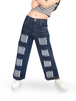 Olele - Girls Patch Work Cotton Denim Jeans