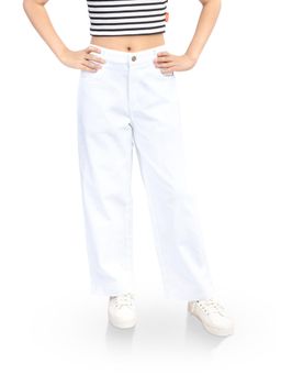 Olele - Girls Relaxed Fit White Cotton Denim Jeans