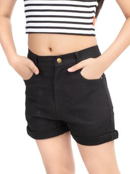 Olele - Girls Ebony Black Cotton Denim Shorts