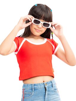 Olele - Girls 60s Cotton Rib Red Crop Top