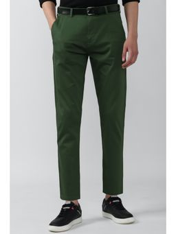 Peter England - Men Green Solid Carrot Fit Casual Trousers