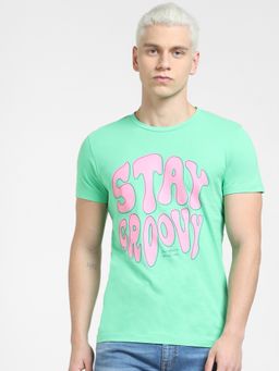 Jack & Jones - Green Typographic Print Crew Neck T-shirt