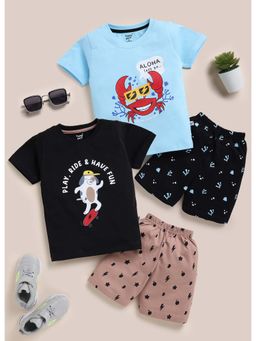 Toonyport - Multi-Colour Printed Cotton T-Shirts with Shorts (Pack of 4)