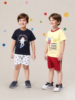 Toonyport - Multi-Colour Printed Cotton T-Shirts with Shorts (Pack of 4)