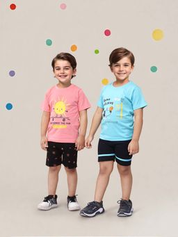 Toonyport - Multi-Colour Printed Cotton T-Shirts with Shorts (Pack of 4)