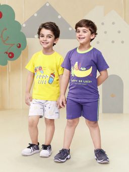 Toonyport - Multi-Colour Printed Cotton T-Shirts with Shorts (Pack of 4)