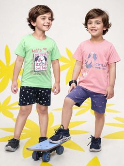 Toonyport - Multi-Colour Printed Cotton T-Shirts with Shorts (Pack of 4)