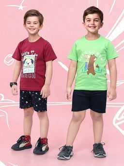 Toonyport - Multi-Colour Printed Cotton T-Shirts with Shorts (Pack of 4)