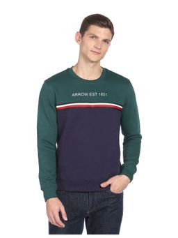 Arrow Sports - Men Green Crew Neck Panel Construction Sweatshirt