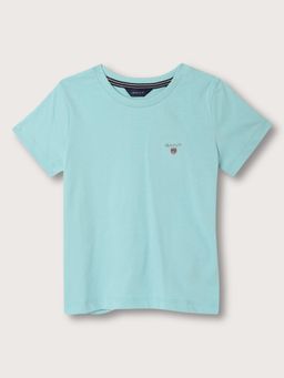 GANT - Boys Turquoise Solid Round Neck Short Sleeves T-Shirt