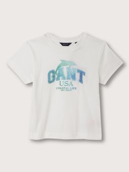 GANT - Boys White Printed Round Neck Short Sleeves T-Shirt