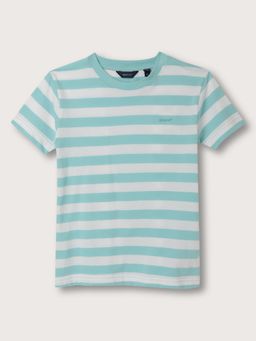 GANT - Boys Blue Striped Round Neck Short Sleeves T-Shirt