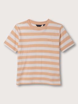 GANT - Boys Peach Striped Round Neck Short Sleeves T-Shirt