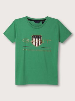 GANT - Boys Green Printed Round Neck Short Sleeves T-Shirt