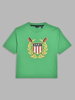 GANT - Boys Green Printed Round Neck Short Sleeves T-Shirt
