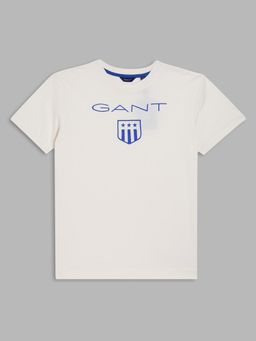 GANT - Boys Cream Printed Round Neck Short Sleeves T-Shirt