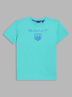 GANT - Boys Turquoise Printed Round Neck Short Sleeves T-Shirt