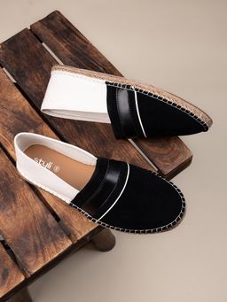Styli - Men Black Slip On Faux Suede Colorblock Espadrilles
